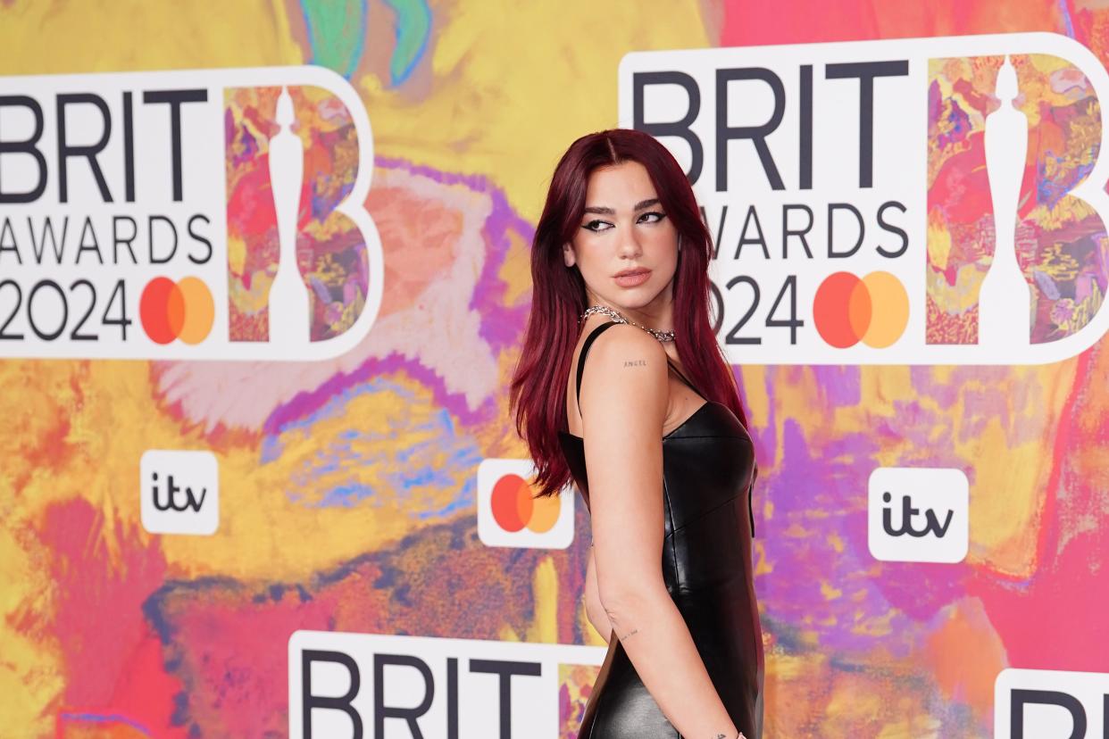 Dua Lipa attending the Brit Awards 2024 at the O2 Arena, London. Picture date: Saturday March 2, 2024. (PA Wire)