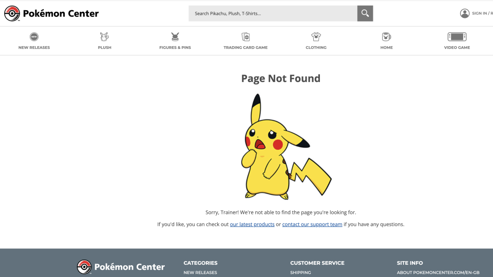 A screenshot from the Pokemon Center website