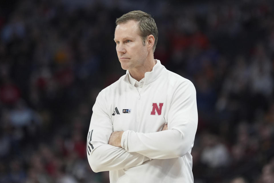 Nebraska head coach Fred Hoiberg watches during the first half of an NCAA college basketball game against Illinois in the semifinal round of the Big Ten Conference tournament, Saturday, March 16, 2024, in Minneapolis. (AP Photo/Abbie Parr)