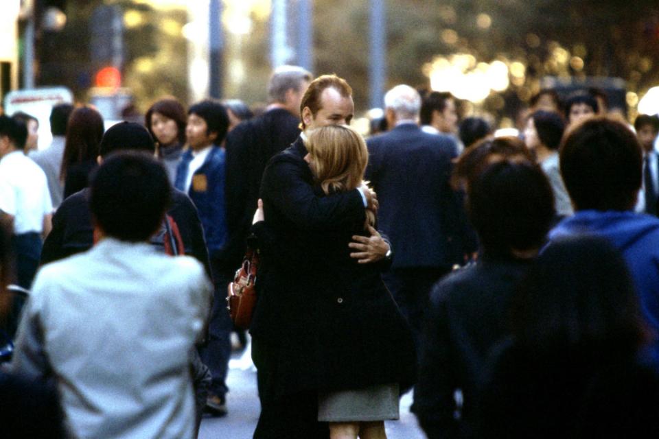 Bill Murray and Scarlett Johansson film their final embrace in 'Lost in Translation.' 
