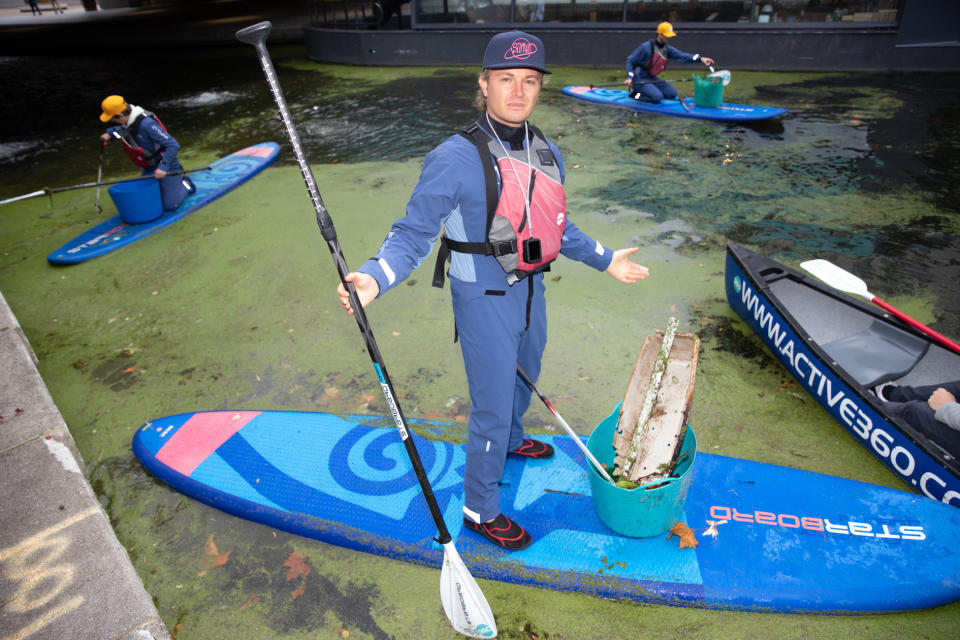 Rosberg took part in a canal clean-up in Paddington on Thursday (Greentech Festival).