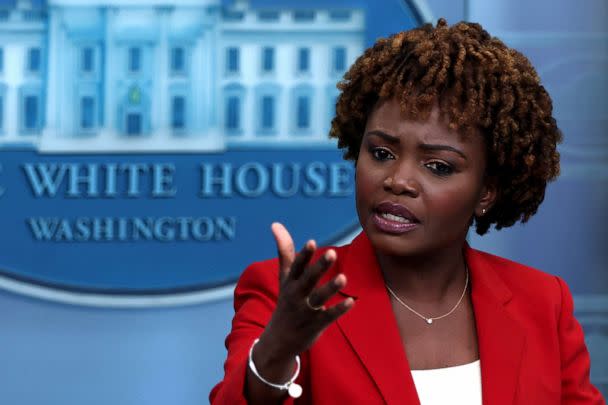 PHOTO: White House Press Secretary Karine Jean-Pierre speaks during the daily press briefing, July 7, 2022 in Washington, DC. (Alex Wong/Getty Images)