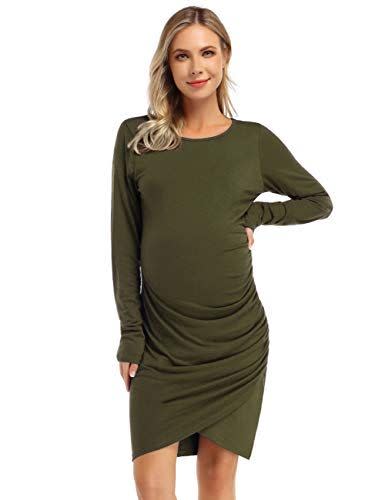 Coolmee Maternity Dress Square Neck Ribbed Floral Dress A-Line