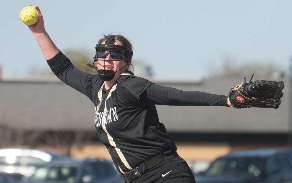 Bordentown's Allison Hoppe delivers a pitch during the softball game between Bordentown and Kingsway played at Kingsway Regional High School in Woolwich Township on Thursday, April 28, 2022.  Bordentown defeated Kingsway, 5-3.