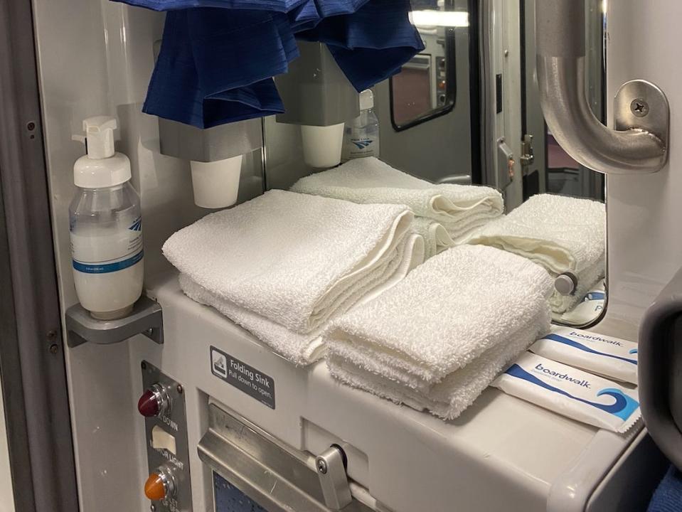towels and soap on amtrak train