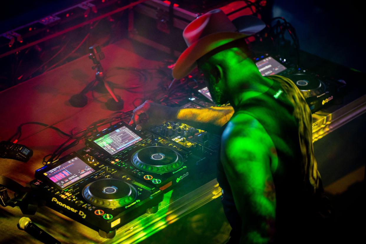 Shaquille O'Neal, also known as DJ Diesel, performs during his Shaq’s Bass All-Stars show at Skydeck on Broadway in Nashville, Tenn., Friday, March 29, 2024.