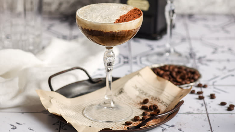 espresso martini on tray