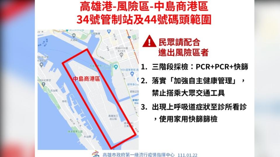 高雄港-風險區-中島商港區34號管制站及44號碼頭範圍。（圖／高雄市政府）