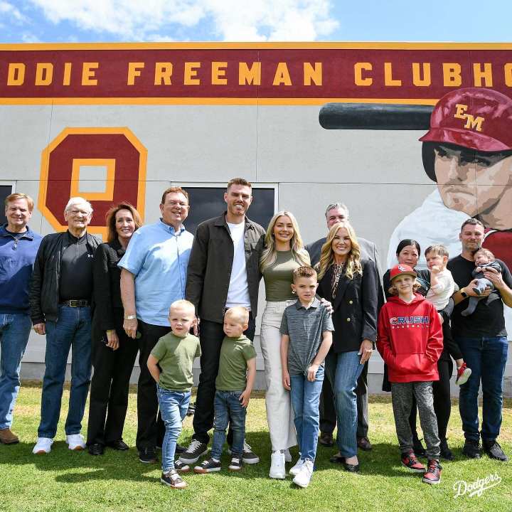 Freddie Freeman visits El Modena High School for the unveiling of a new clubhouse on March 26, 2024.