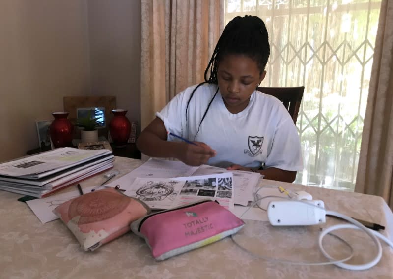 Learner Zinzi Lerefolo practices drawing during COVID19 outbreak in Johannesburg