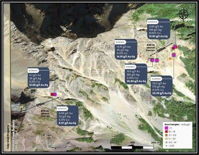 Figure 3: Leon’s Legacy highlight outcrop sample grades. (CNW Group/Prospect Ridge Resources Corp.)