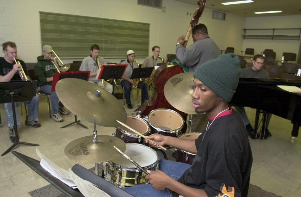 Drummer Lawrence Leathers, a Lansing native, is seen here in 2001 practicing with the MSU Jazz Band II at Michigan State University. The 37-year-old was found dead in New York City.