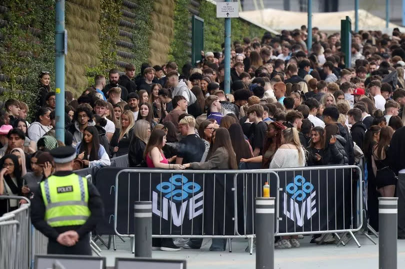 Fans waiting to get into Co-op Live on Wednesday evening