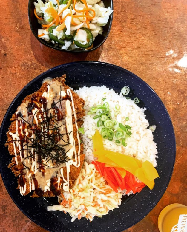 A chicken katsu chicken platter from Hawker's Alley, located Downtown.