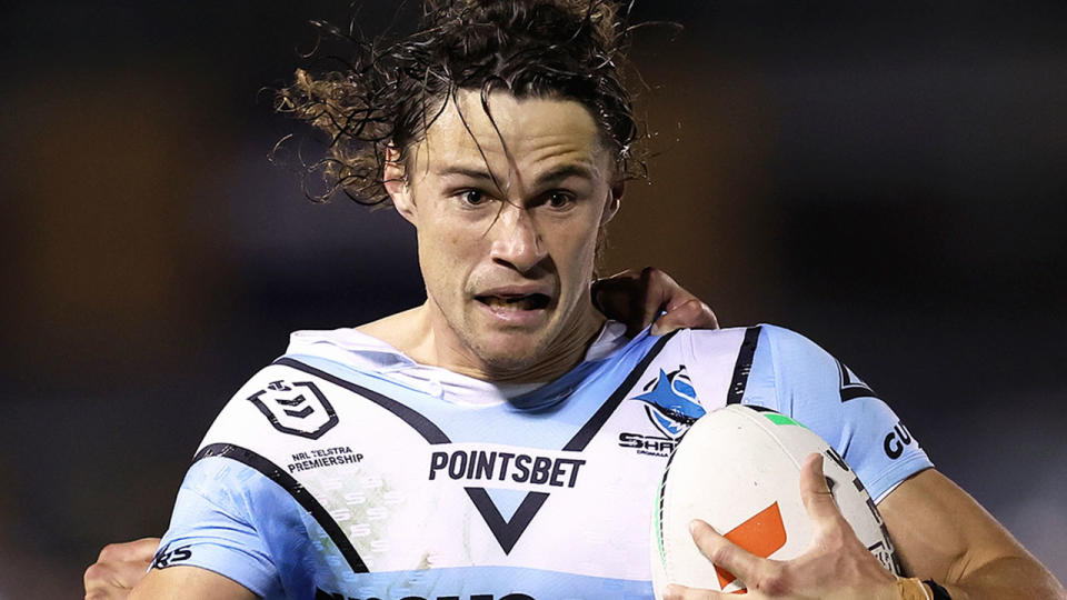 Pictured here, Nicho Hynes during Cronulla's 52-16 thumping of St George Illawarra in the NRL. 