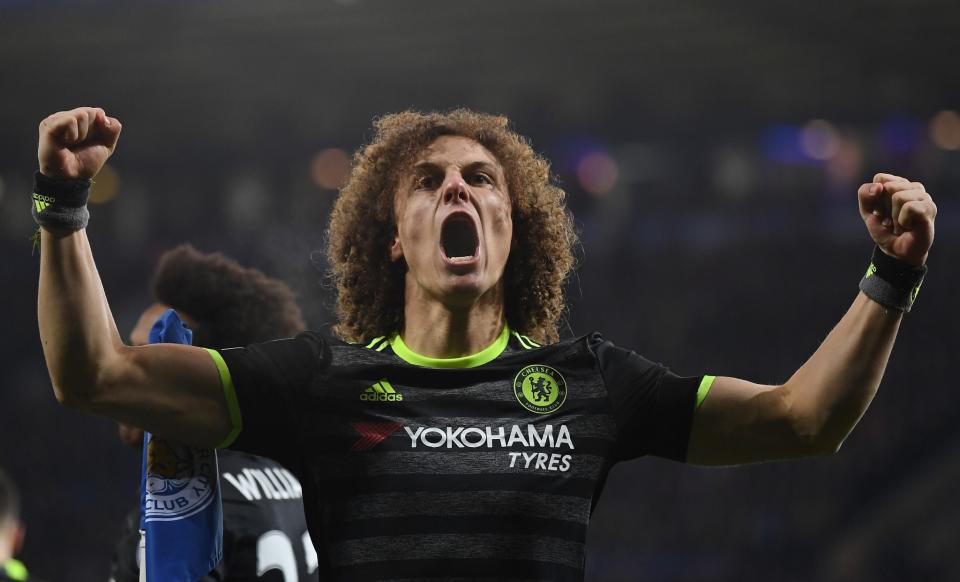 <p>David Luiz celebrates Chelsea’s second goal</p>