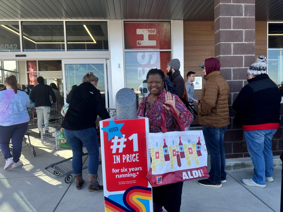 Latanga Donaldson of Hattiesburg, who shopped at ALDI when she lived in Minnesota, arrived at the Hattiesburg store early Thursday, to celebrate the grand opening and get a little shopping done.