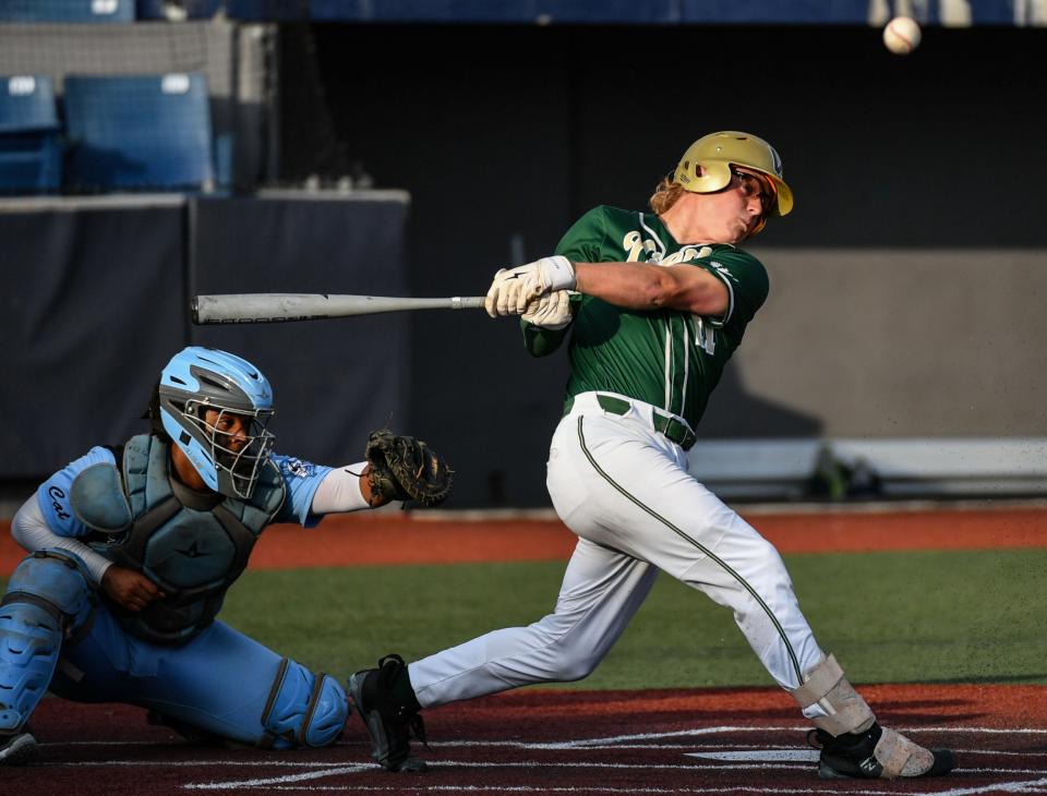 Evan Lipski of Viera fouls off a pitch during the Cape Coast Conference championshiip game against Rockledge Wednesday at USSSA Space Coast Stadium. Craig Bailey/FLORIDA TODAY via USA TODAY NETWORK