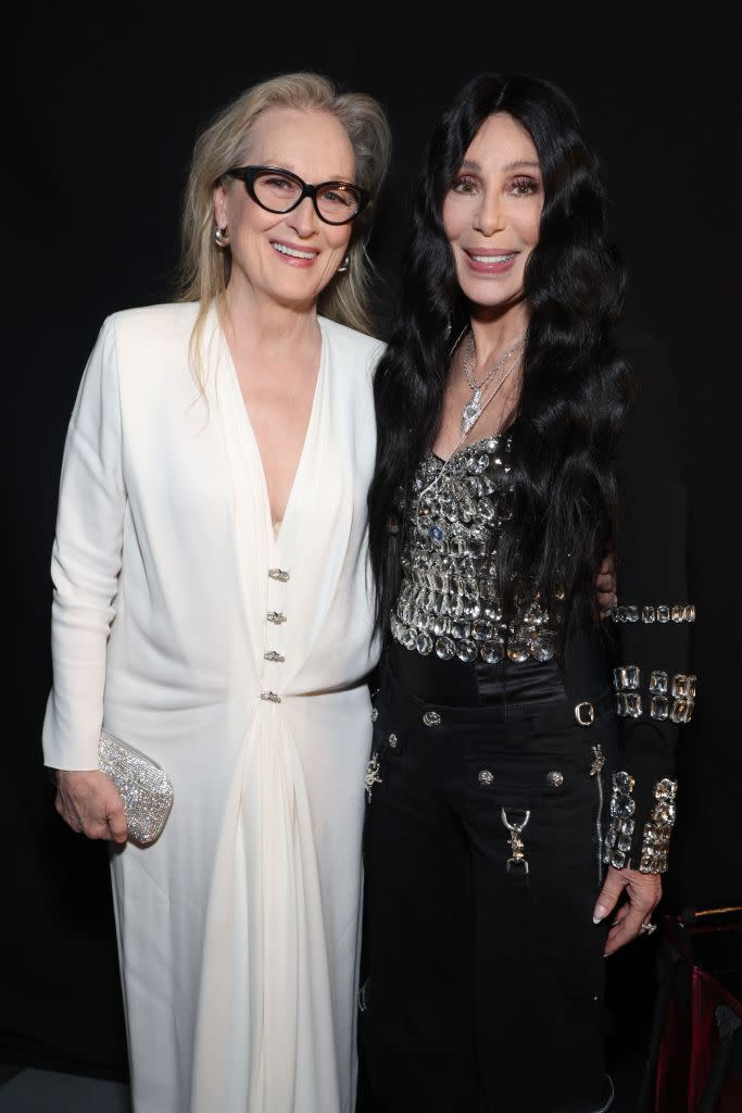 Photos obtained by The Post show Streep, 74, in a white Lanvin dress while the “The Shoop Shoop Song” hitmaker, 77, dons a chrome-encrusted black top with matching pants. Kevin Mazur/Getty Images for iHeartRadio