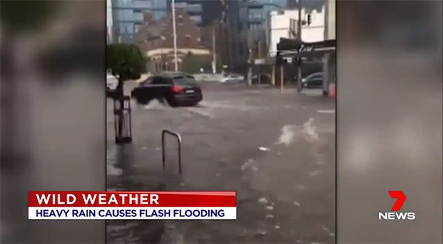 Flash flooding hit Melbourne's city and surrounds. Source: 7 News