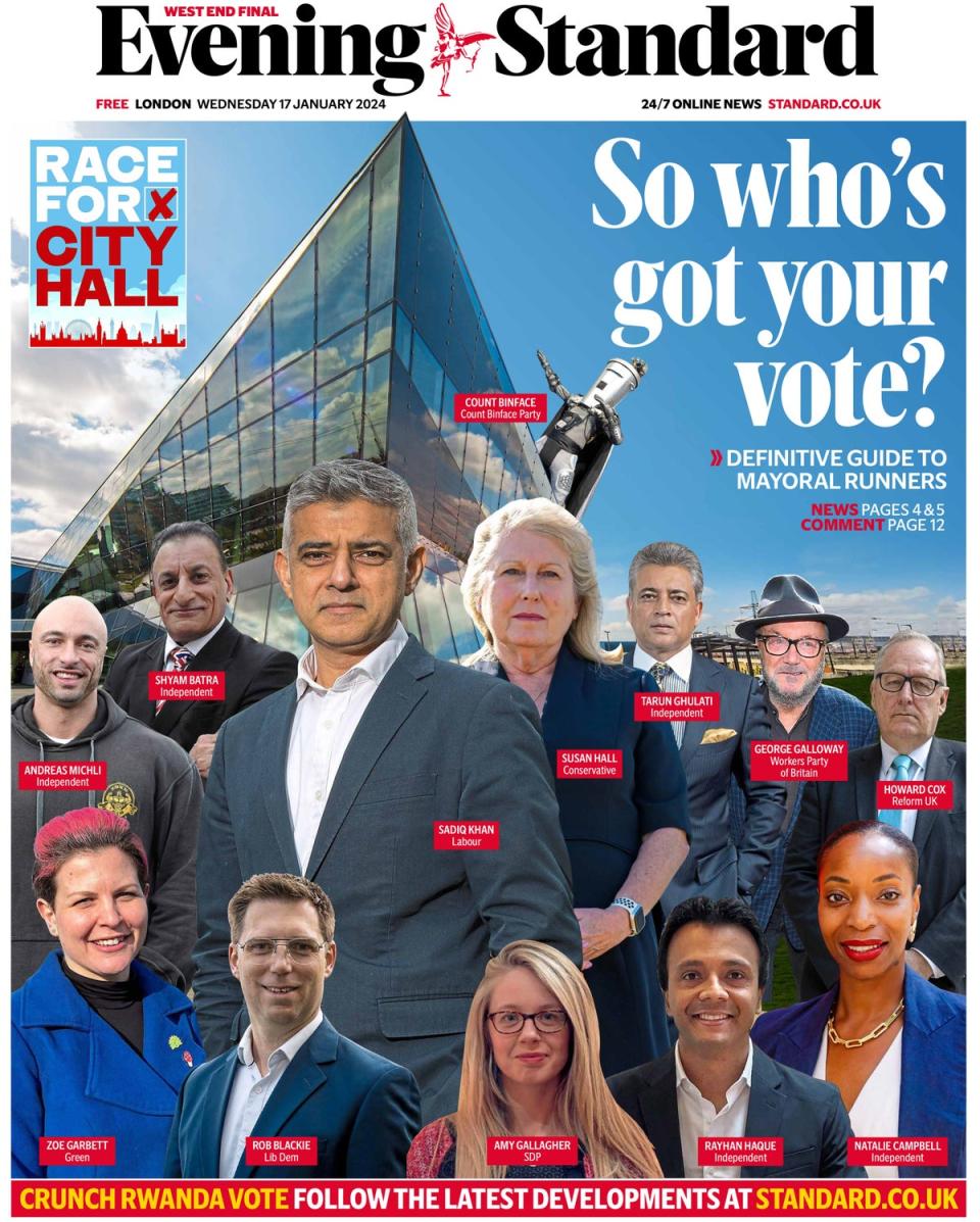 Wednesday's Standard front page marking the launch of the London mayoral race (Evening Standard)