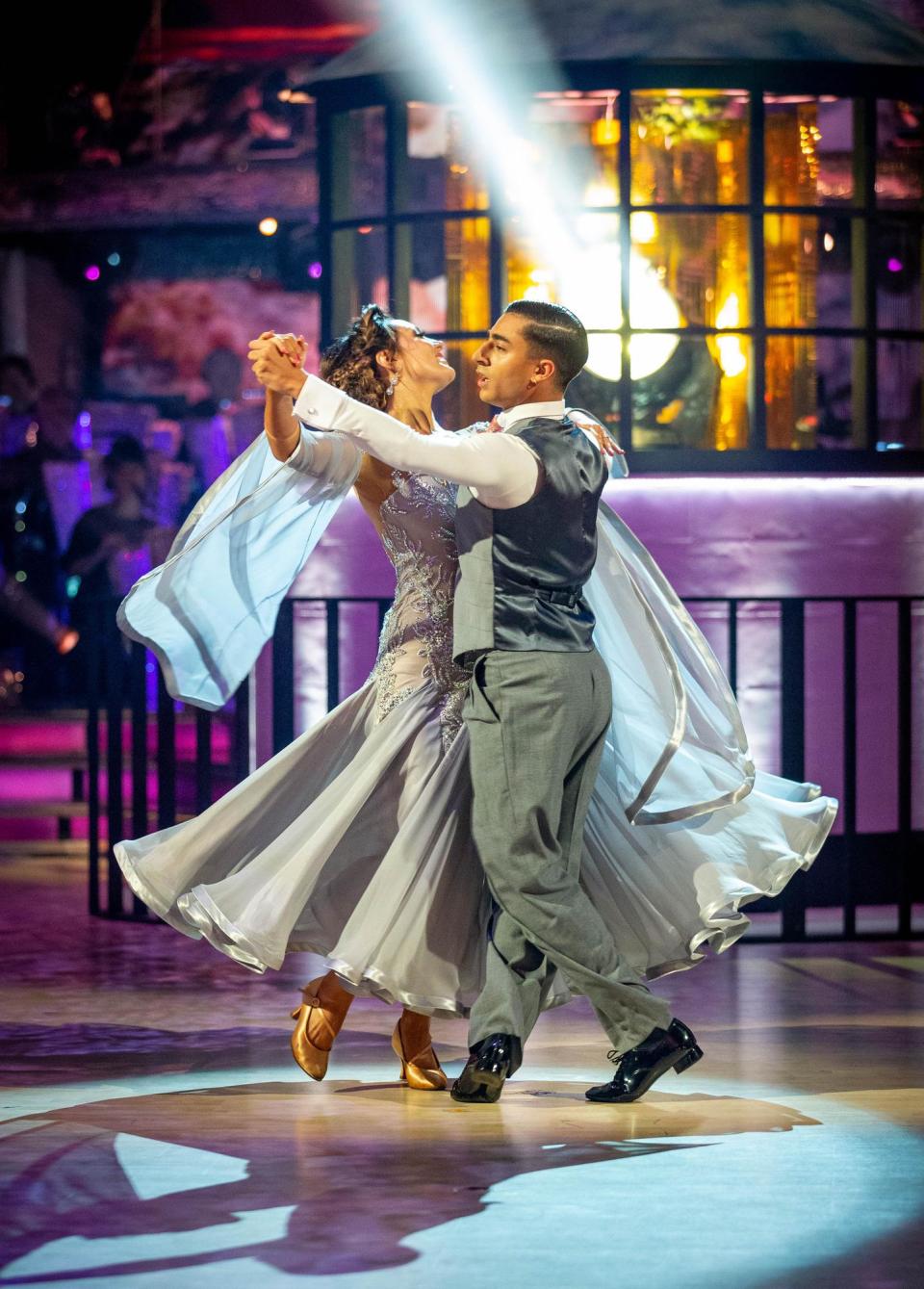 Waltzing around: The couple are seen during their performance (BBC/Guy Levy)