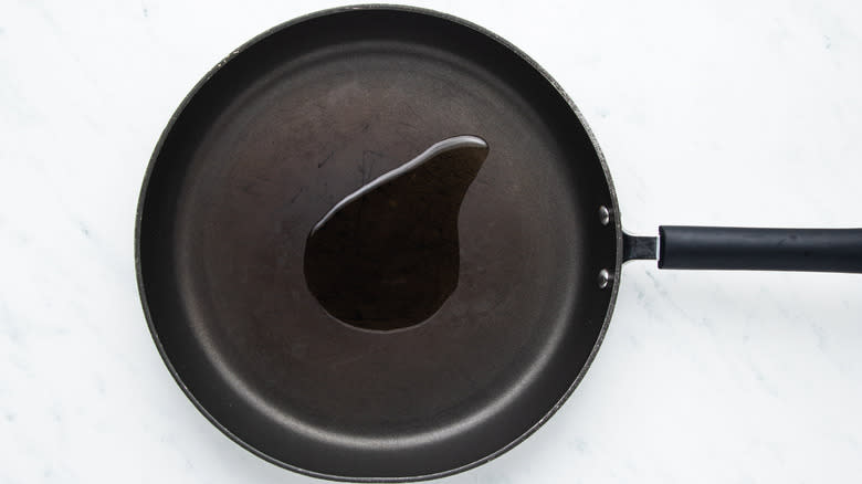 Oil heating in frying pan