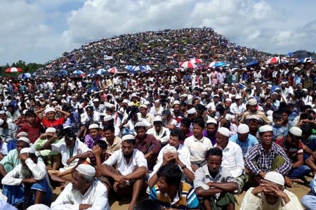 Rohingya refugees gather to mark the second anniversary of the exodus at the Kutupalong camp in Cox’s Bazar