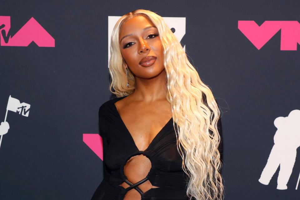 <p>Astrid Stawiarz/Getty Images for MTV</p> Victoria Monet attends the 2023 Video Music Awards at Prudential Center on September 12, 2023 in Newark, New Jersey