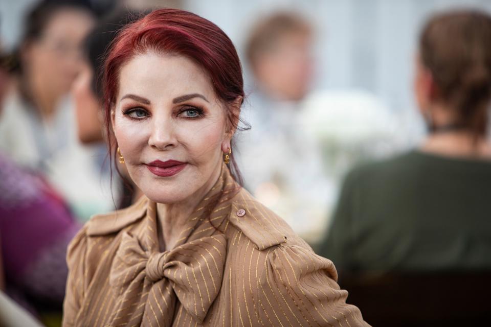 Priscilla Presley at the "Bellinis & Bites" Dinner Party at the Mansion overlooking the Pasture on  Saturday, Sept. 27, 2019.