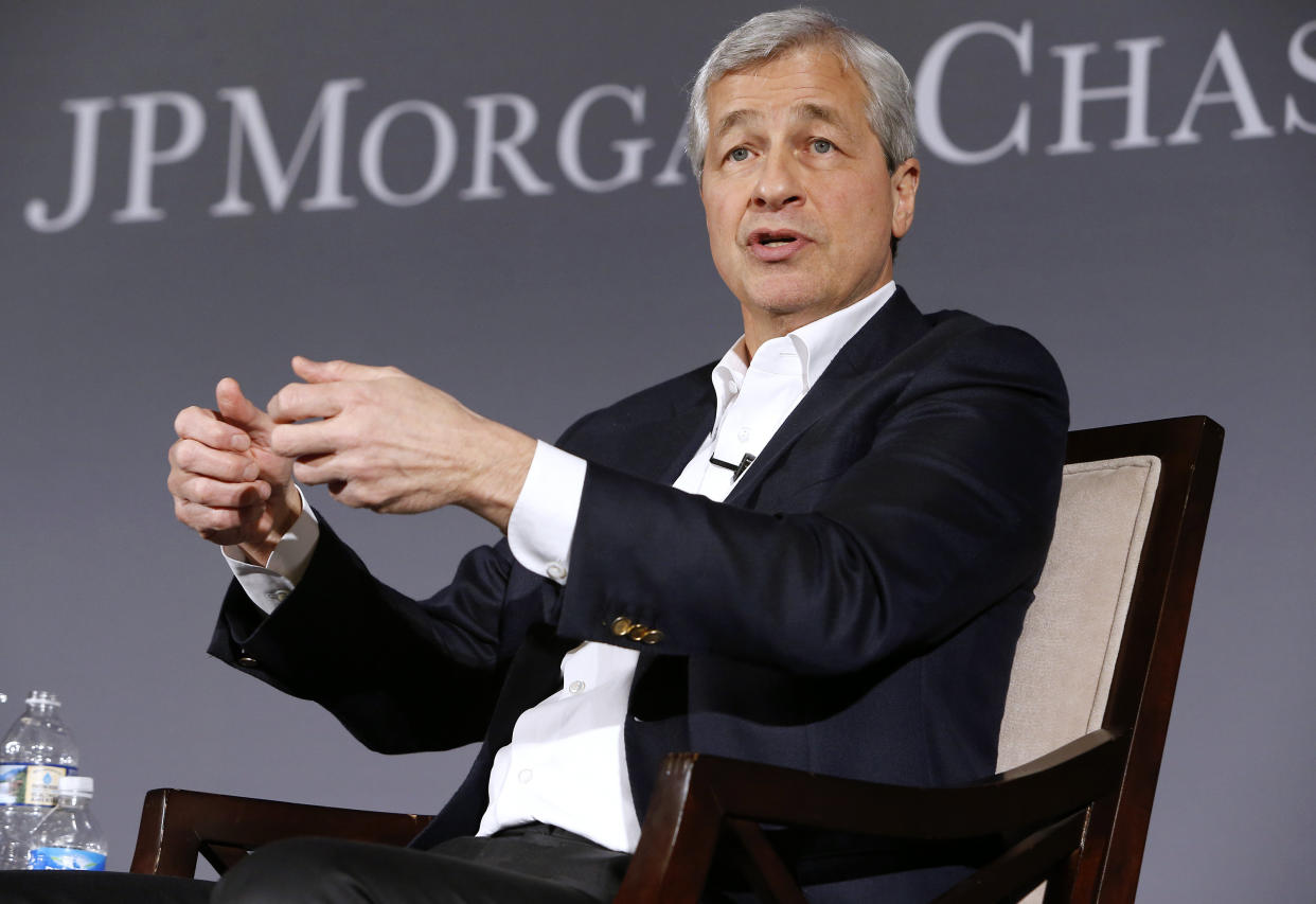 IMAGE DISTRIBUTED FOR JPMORGAN CHASE - Jamie Dimon, Chairman and CEO of JPMorgan Chase, discusses his Annual Letter to Shareholders on Tuesday, April 4, 2017 at the Chamber of Commerce of the United States of America in Washington, DC. (Paul Morigi/AP Images for JPMorgan Chase)