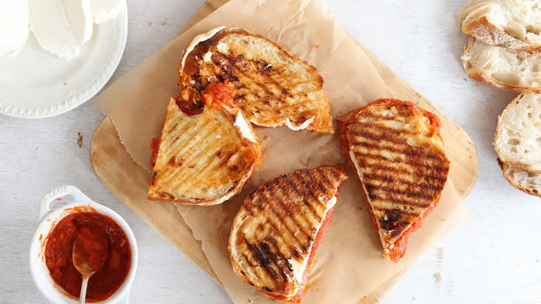 pepperoni pizza panini on sandwich paper