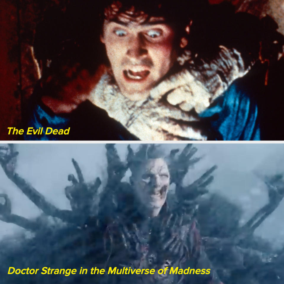 A scene from "The Evil Dead"; a scene from "Doctor Strange in the Multiverse of Madness"