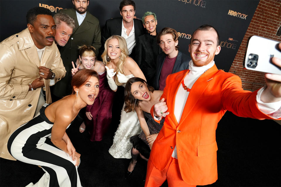 <p>The cast of HBO's <em>Euphoria</em> — Colman Domingo, Eric Dane, Zendaya, Sam Levinson, Hunter Schafer, Sydney Sweeney, Jacob Elordi, Dominic Fike, Maude Apatow, Austin Abrams and Angus Cloud — snap a selfie at the season 2 photocall at Goya Studios in L.A. on Jan. 5.</p>