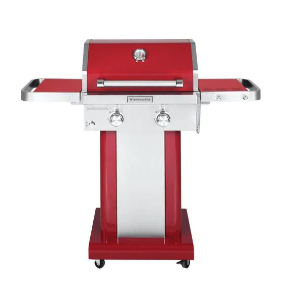 17) Red Two-Burner Propane Gas Grill