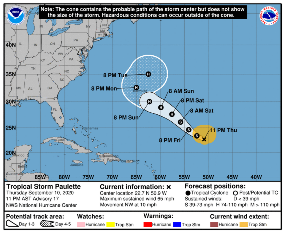 Tropical Storm Paulette could become a powerful category 1 hurricane by Saturday.