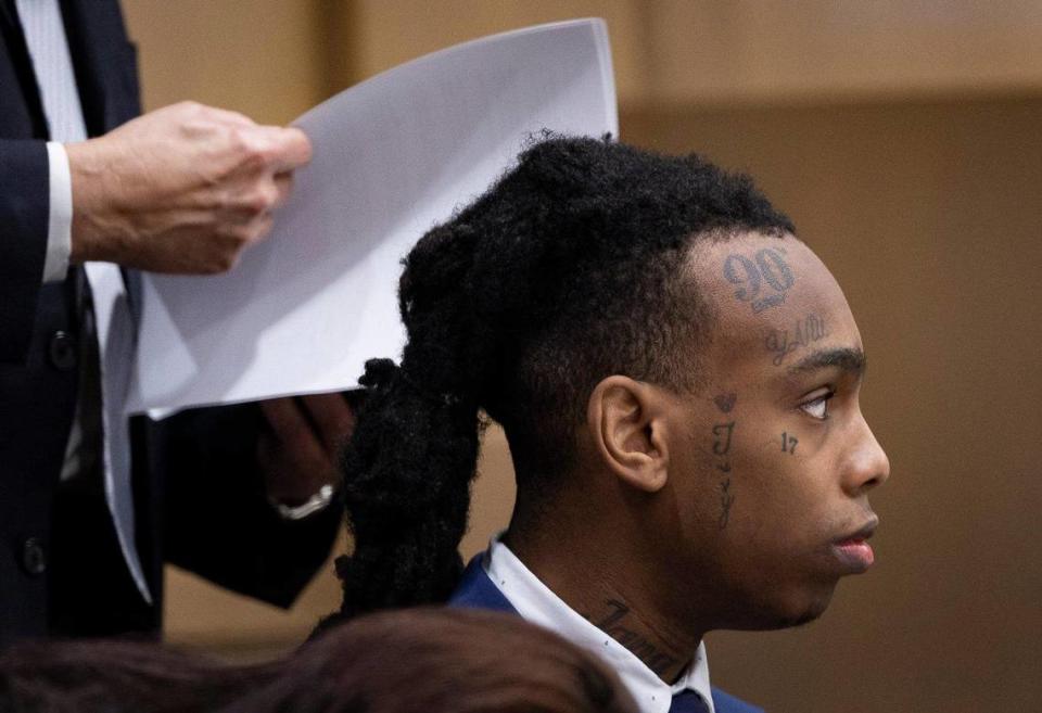 Jamell Demons, better known as YNW Melly, sits on trial on Tuesday, June 20, 2023, at Broward County Courthouse in Fort Lauderdale, Fla.