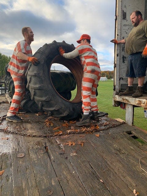 Trustees from St. Joseph County Jail typically lend a hand at the tire station during the twice-a-year collection of household hazardous waste, electronics recycling and tire collection. The 2024 spring event is Thursday.