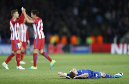 Britain Football Soccer - Leicester City v Atletico Madrid - UEFA Champions League Quarter Final Second Leg - King Power Stadium, Leicester, England - 18/4/17 Leicester City's Jamie Vardy looks dejected after the match Action Images via Reuters / Carl Recine Livepic