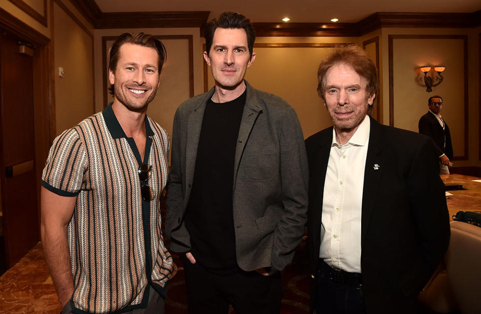 Glen Powell, Joseph Kosinski, and Jerry Bruckheimer - Credit: Alberto E. Rodriguez/Getty Images