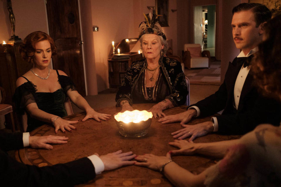 Isla Fisher, Dame Judi Dench and Dan Stevens in Blithe Spirit. (Sky Cinema)