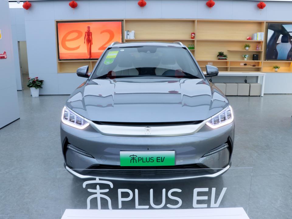 A "BYD Song PLUS EV" electric vehicle is displayed at a store of the listed company BYD on December 25, 2021 in Changzhou, Jiangsu Province of China.