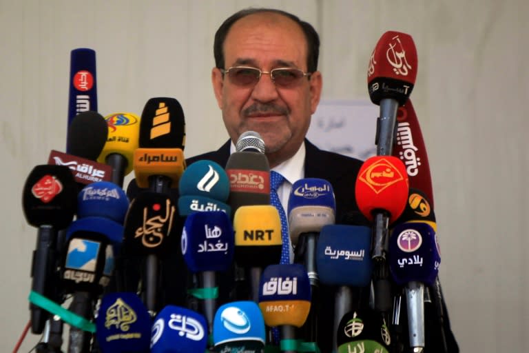 Iraq's Vice President Nuri al-Maliki speaks during a tribal gathering on May 13, 2017, in the central shrine city of Najaf