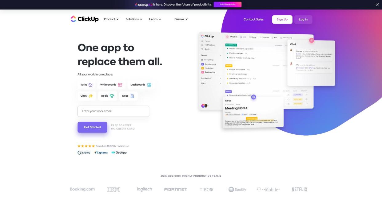  Website screenshot for ClickUp. 