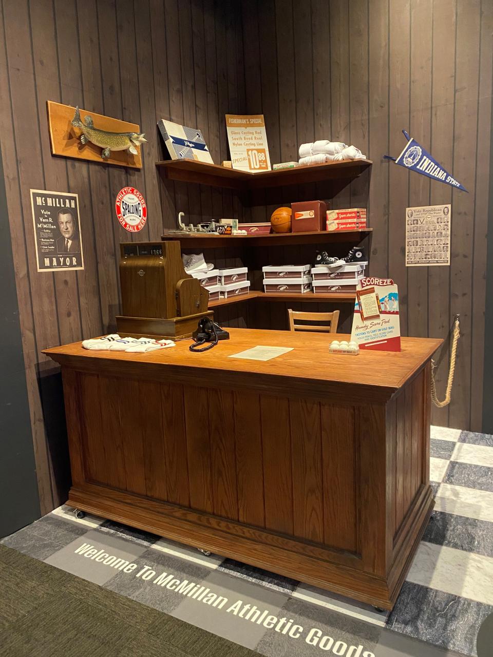 A replica of McMillan Athletic Goods store at the Indiana Historical Society's Chuck Taylor exhibit.