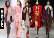 <p>Perhaps inspired by the success of American Hustle, designers brought the funk in 2014. There were shaggy fur coats, bellbottoms, and groovy prints as seen on the runways of Gucci, Prada, Louis Vuitton, and more. <br><br>Ruling: Yay. It’s all groovy, baby! <br><br>From left: Gucci, Holly Fulton, Missoni, Prada, 3.1 Phillip Lim </p>