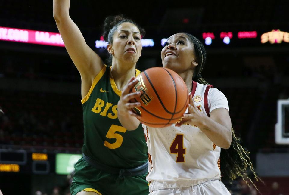 Iowa State guard Shantavia Dawkins (4) announced her intention to transfer on Wednesday.