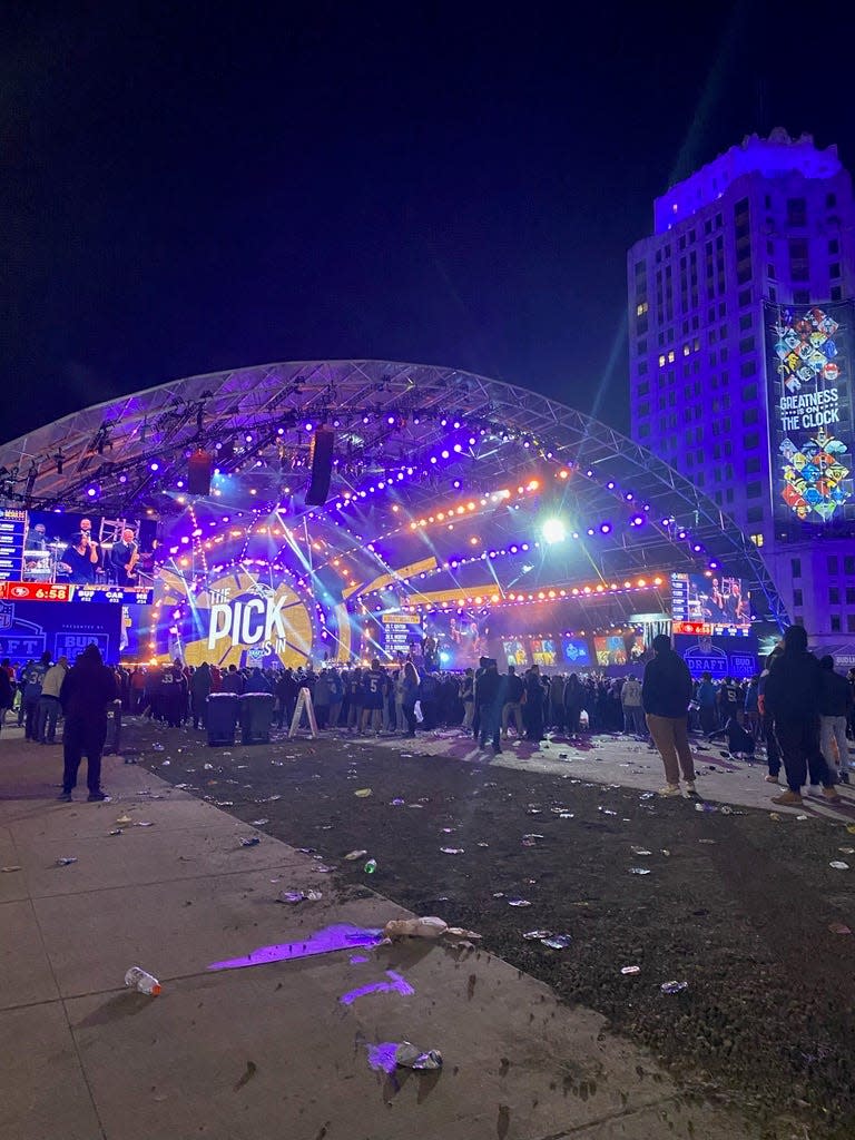 The crowd filters out after the first day of the 2024 NFL draft in downtown Detroit, Friday, Apr. 26, 2024