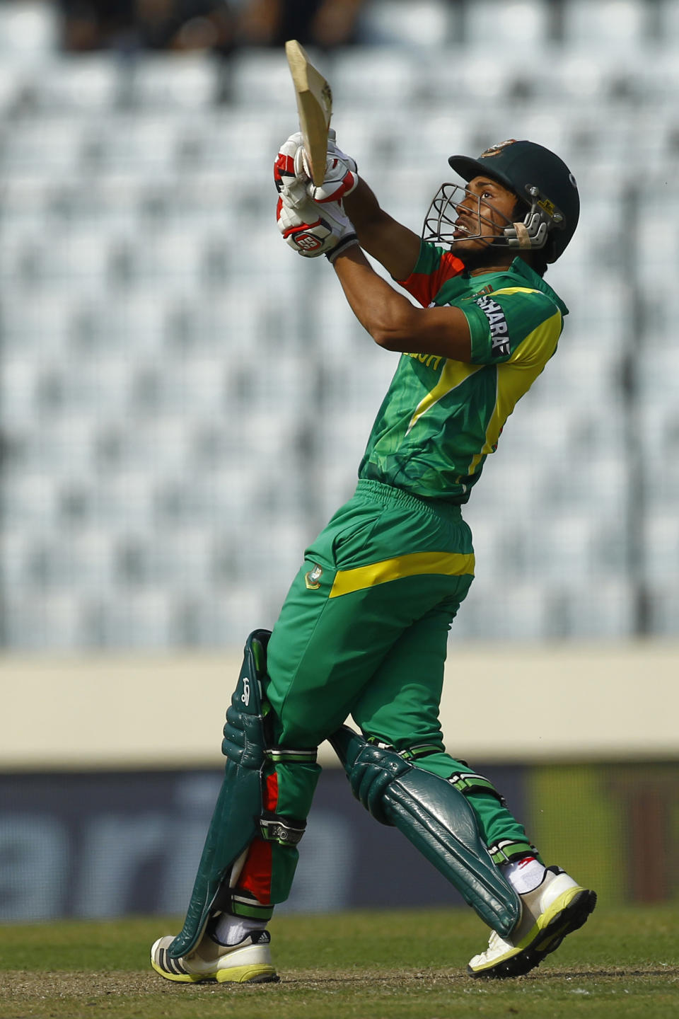 Bangladeshi cricket player Anamul Haque bats during the Asia Cup one-day international cricket tournament against Pakistan in Dhaka, Bangladesh, Tuesday, March 4, 2014. (AP Photo/A.M. Ahad)