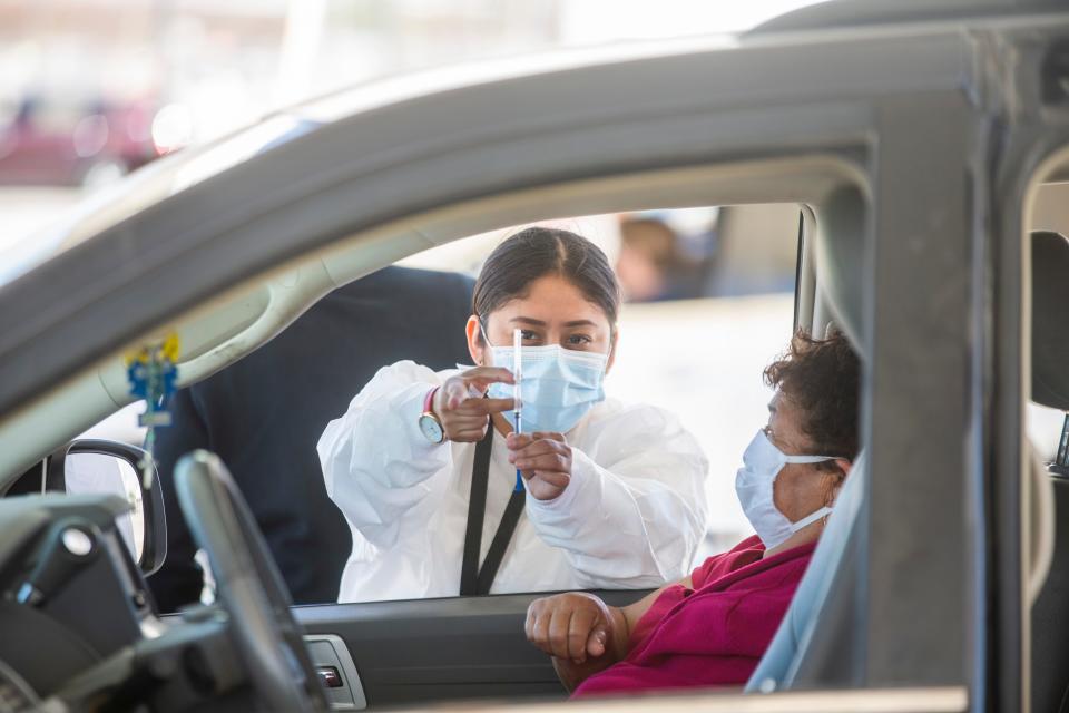 Ciudad Juarez begins its inoculation efforts against COVID-19 as the Chihuahua Health Department opens four location for the elderly on April 12, 2021. 